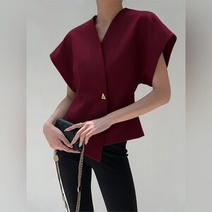 Trendy V-Neck Button Down Blouse S CC23-22